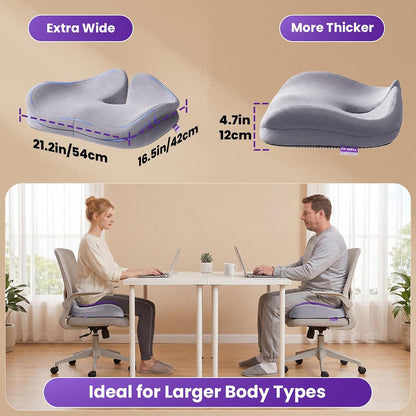 ZZ-WELL Seat Cushion for Office Chairs, Black, 21.2 Inches | Coccyx Cushion for Tailbone Pain, Memory Foam, Extra Large Thick, Patented Pressure Relief, Computer Gaming Chair