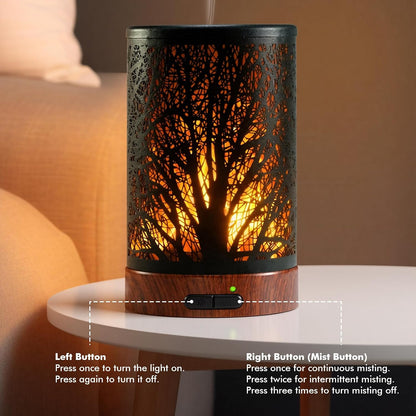 Aromatherapy Essential Oil Diffuser for Home - 100ml Black Ultrasonic Diffuser with Dynamic Flame Light, Metal Cool Mist Aroma Diffuser for Essential Oils & Auto Shut-Off Protection