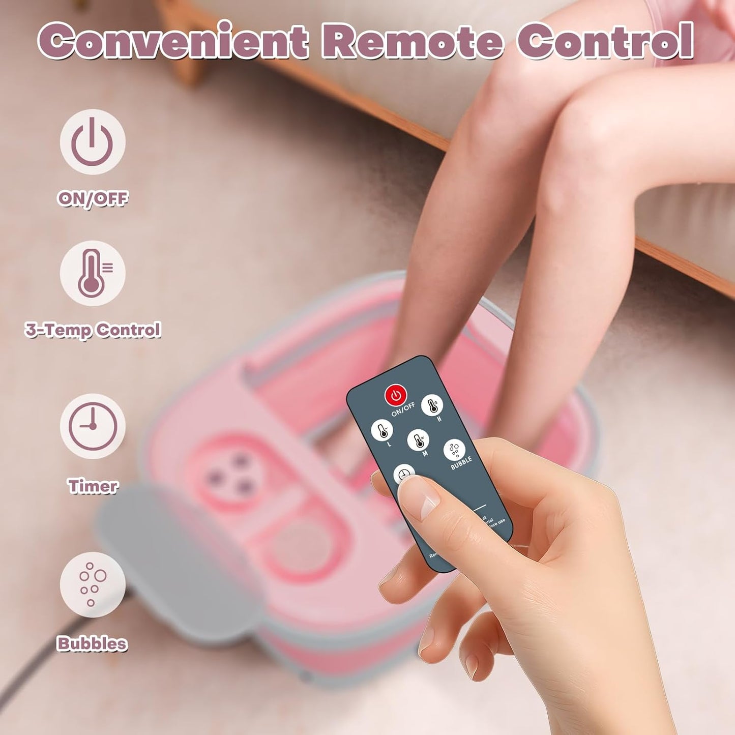 Collapsible Foot Bath, Foot Spa Bath Massager with Heat, Bubble, Remote Control, Temperature Control, 3 Pedicure Attachments, Feet Soaking Tub for Stress Relief