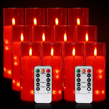 24 Pcs LED Flameless Candles with Remote, 3D Flickering Flame & LED String Lights, Acrylic Clear Cylinder, Timer Function, Romantic Ambience for Home Decor, Party, Wedding (Ivory).