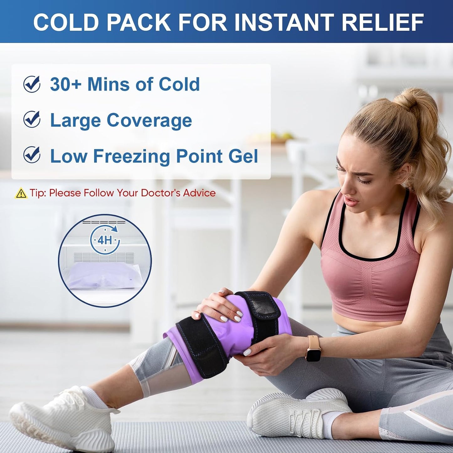 APEXUP Ice Pack for Knee Pain Relief, Large Reusable Wrap After Surgery, Flexible Gel Cold Pack for Injuries, Pain Relief for Back, Shoulder, Elbow, Ankle and Leg (Blue, L, 1PK)
