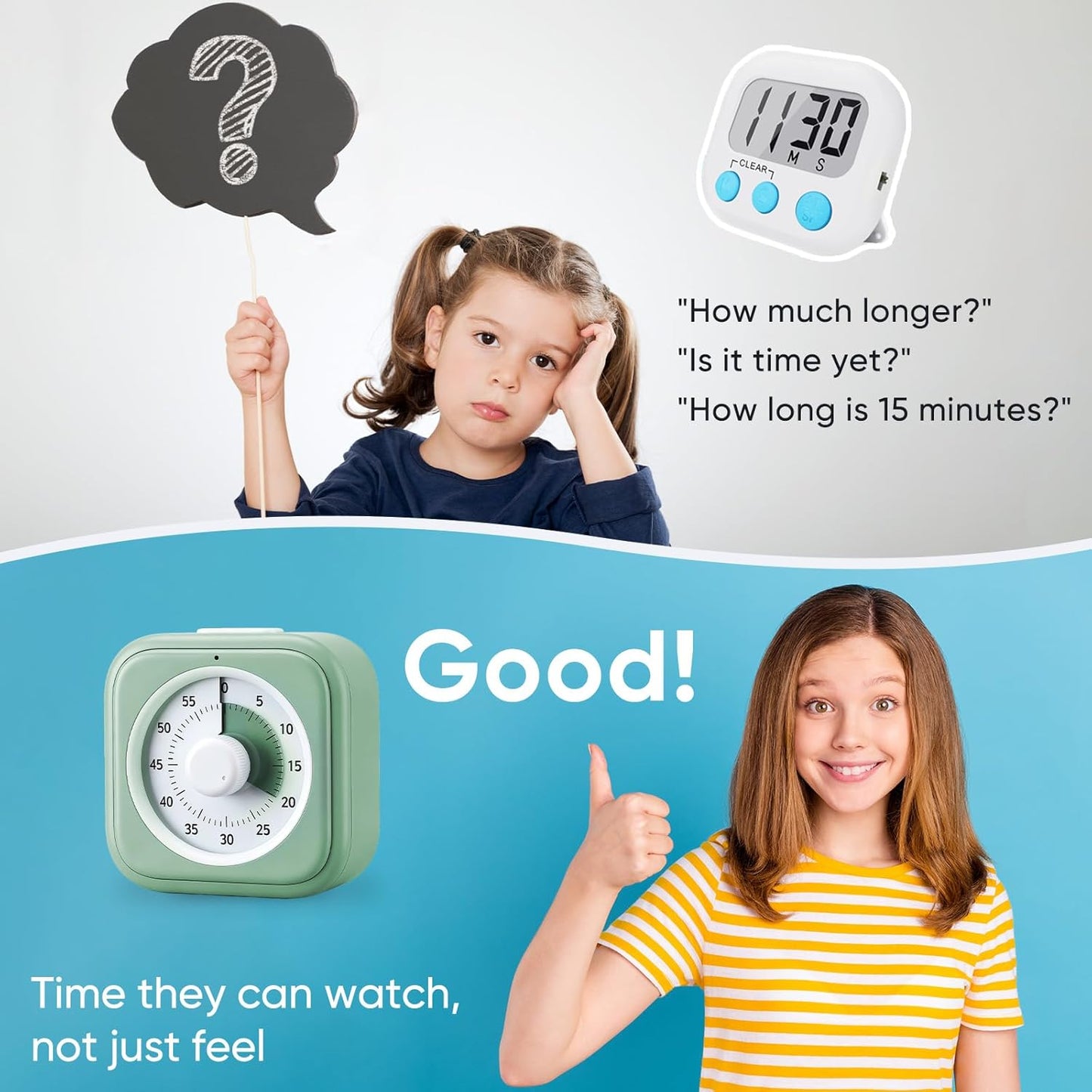 Rainbow Visual Timer for Kids, 60 Minute Silent Countdown Clock with Color Disk, Time Management Tool for ADHD, Classroom, Kitchen, Office, Study, Pomodoro