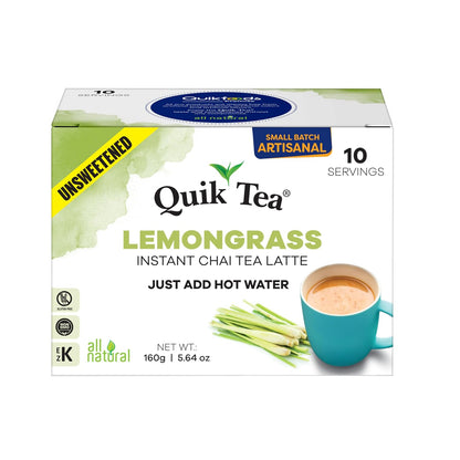 QuikTea Instant Chai Tea Latte Mix, Lemongrass, Unsweetened, 10 Sachets