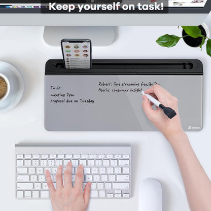 Varhomax Glass Weekly Dry Erase Desk White Board, Desktop to Do List Planner Whiteboard Calendar with Storage Caddy Memo for Home and Office, White