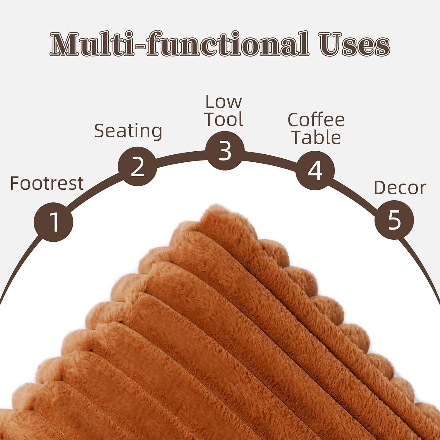 Stuffed Pouf Ottoman Soft Touch Poufs with Foam Chunk Filling Furry and Fluffy Detachable Pouf Foot Stool Storage Ottoman Floor Poufs Foot Rest for Living Room (Caramel, Round)