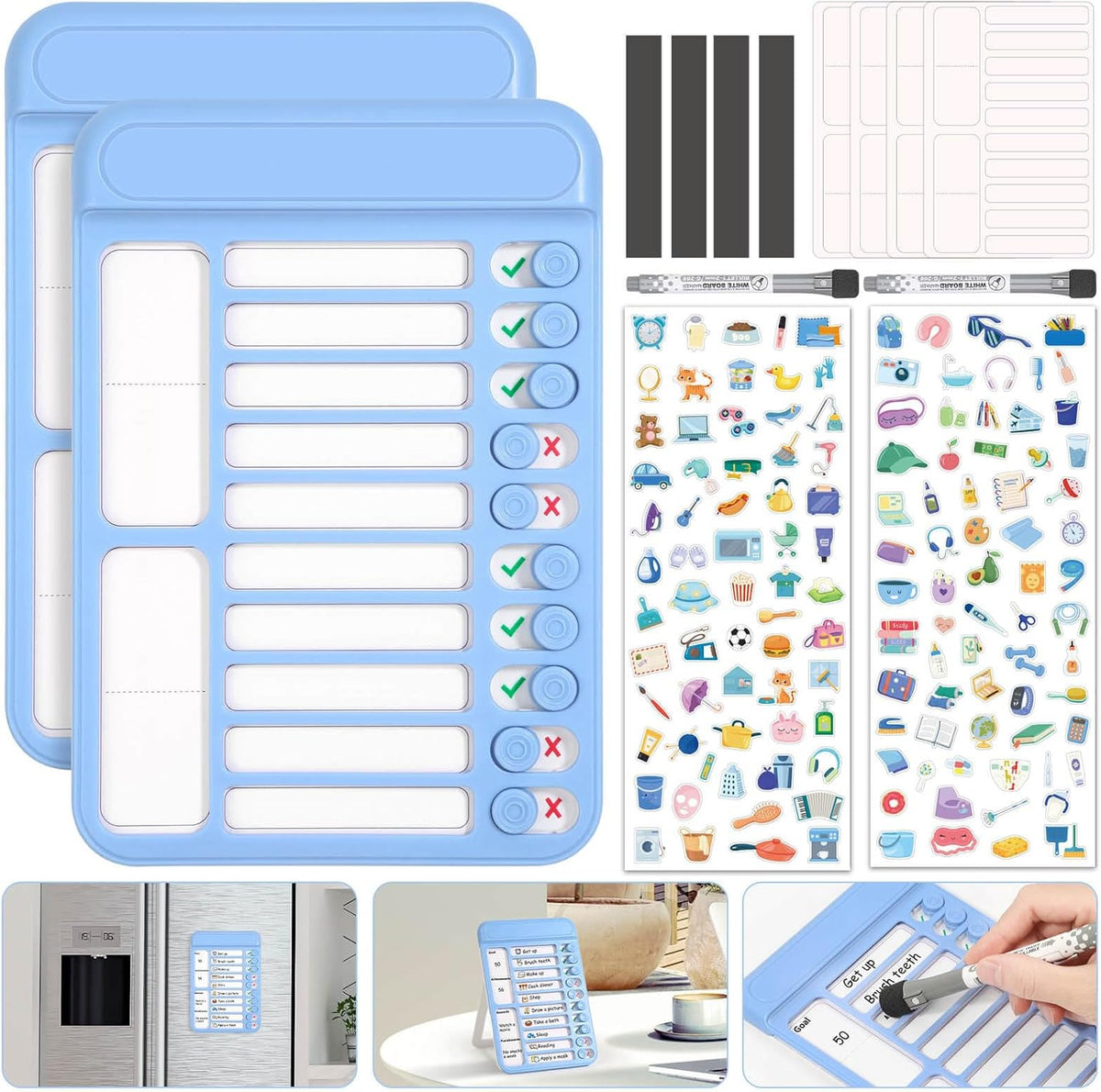 Audab Dry Erase Chore Chart for Kids, Magnetic Whiteboard Checklist Board, Chore Checklist Slider to Do List Board, Daily Routine Chart Schedule Board Task Tracker for Home Refrigerator, Wall, Desk