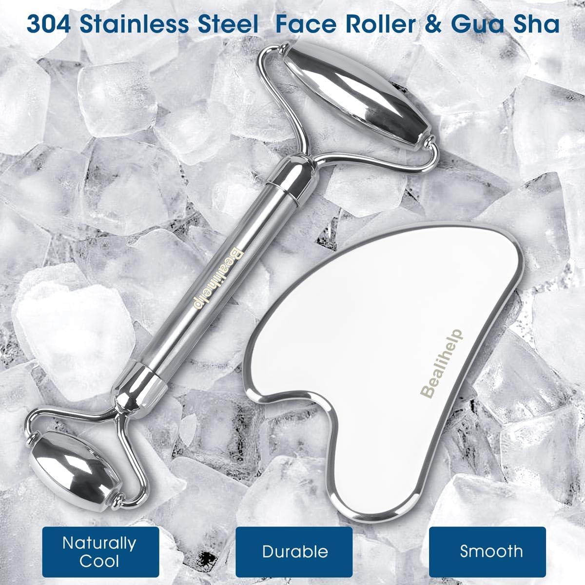 Bealihelp Face Roller and Gua Sha, Stainless Steel Facial Roller and Guasha Tool for Face, Skin Care Roller for Wrinkles and Lifting, Improve Puffiness, Metal Face Massager for Eyes, Neck Tighten