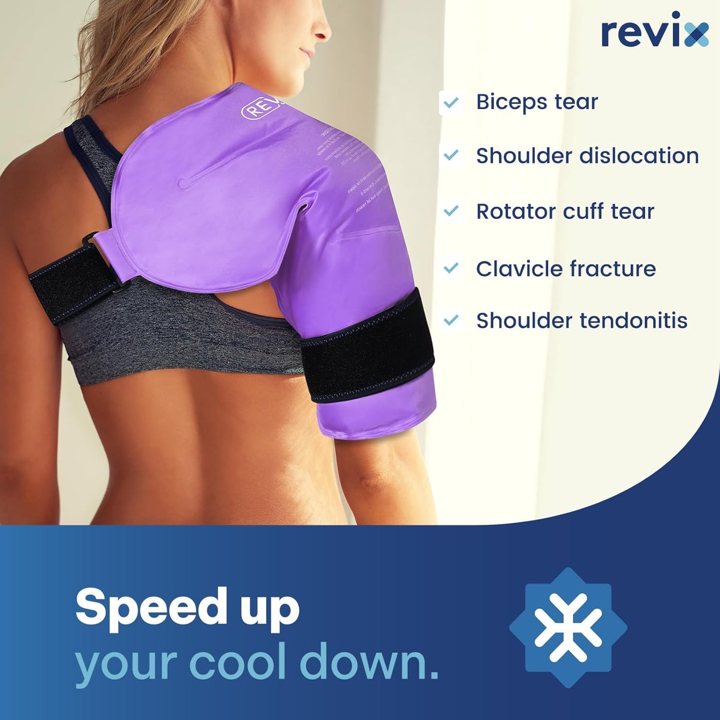 REVIX Shoulder Ice Pack for Rotator Cuff Cold Therapy, Arm Gel Ice Pack for Injuries Reusable, Flexible Cold Compression Wrap for Post-Workout Recovery, Fatigue and Shoulder Discomfort, Blue