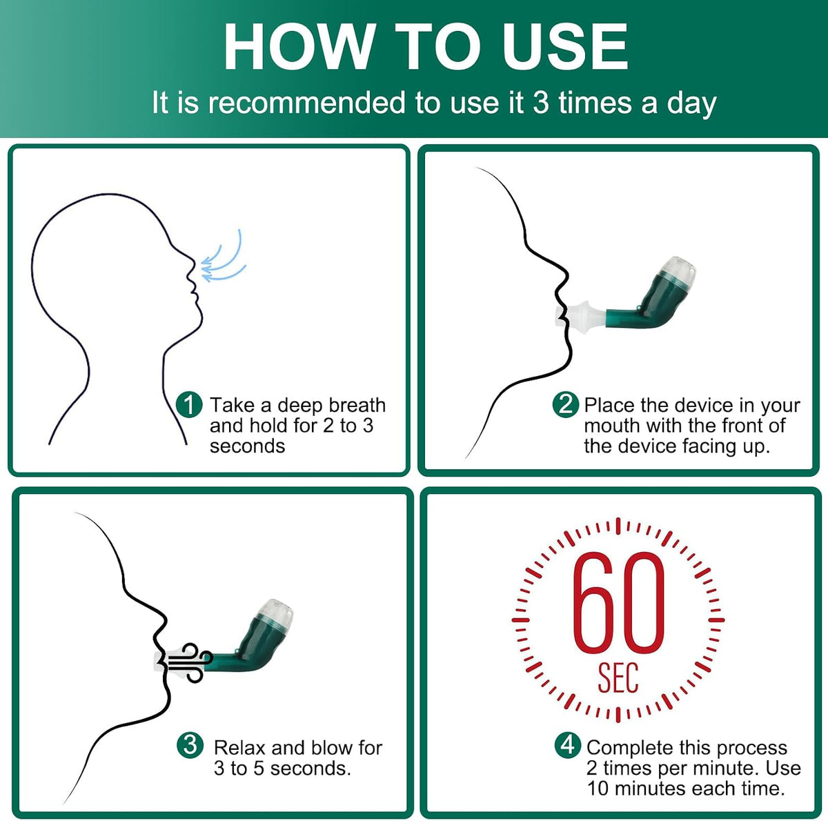 Giyosk Breathing Exercise Device for Lungs, Lung Expansion and Mucus Relief Device, Portable Expiratory Breathing Exerciser with A Set of Accessories, Breathing Trainer for Lung Cleanse(Green)