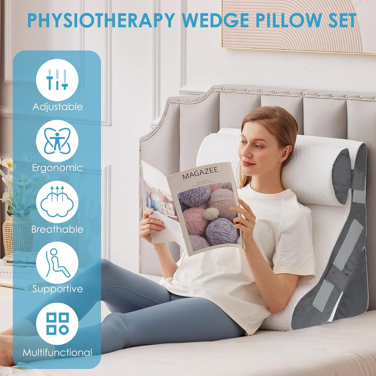 MEGCXIT Wedge Pillow Set for After Surgery, Bed Wedge, 3PCS, White/Grey