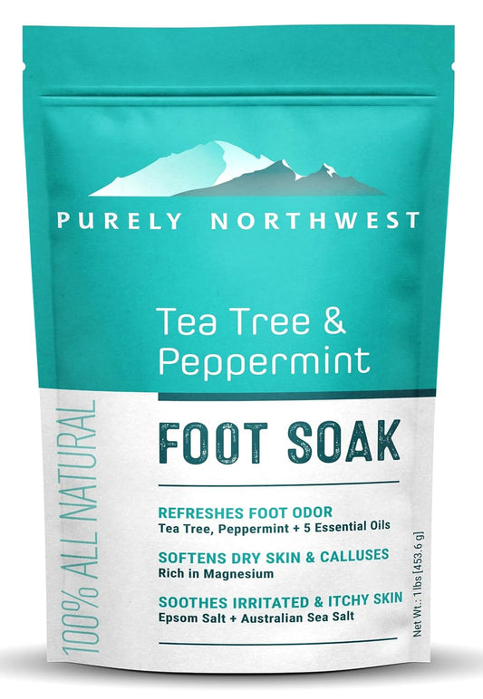 Purely Northwest-Tea Tree, Peppermint, MSM & Epsom Salt Foot Soak-for Stubborn Foot Odor, Burning & Itching associated with Athletes Foot- Softens Dry Skin & Calloused Heels-1 Pound