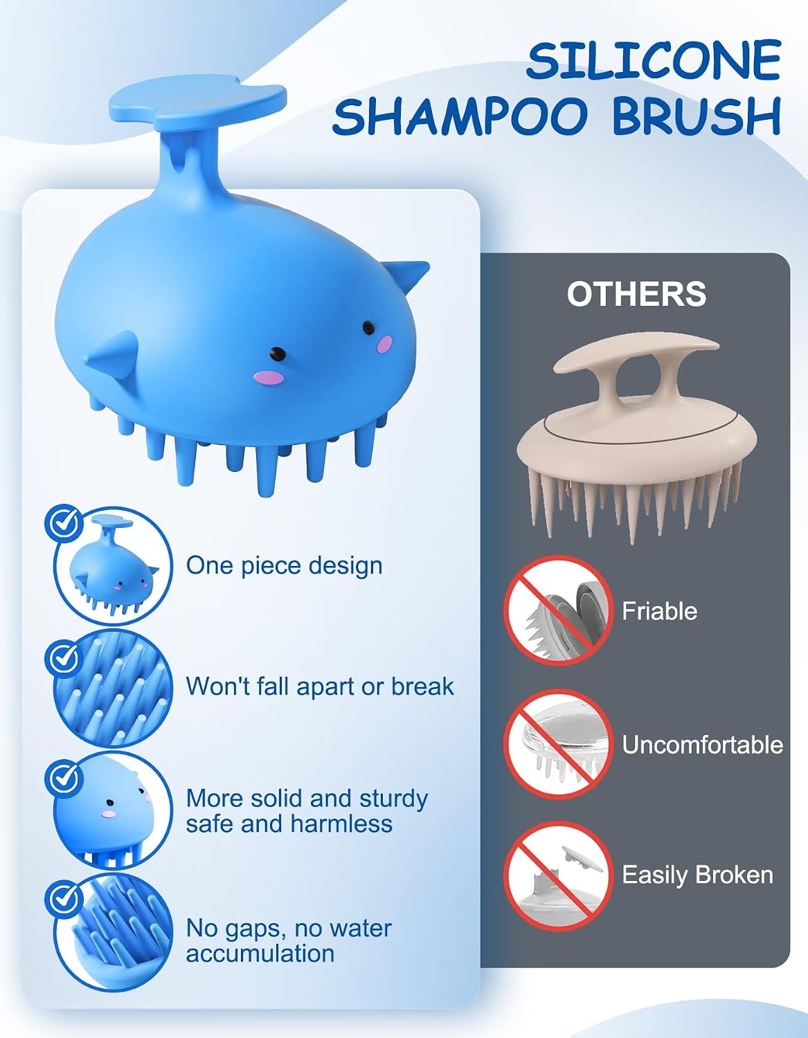 Scalp Massager Hair Growth, Silicone Scalp Scrubber Shower Shampoo Brush | One-Piece Silicone Scalp Exfoliator, Wet & Dry Hair Care, No Seams to Trap Water or Grime, Flakes and Buildup
