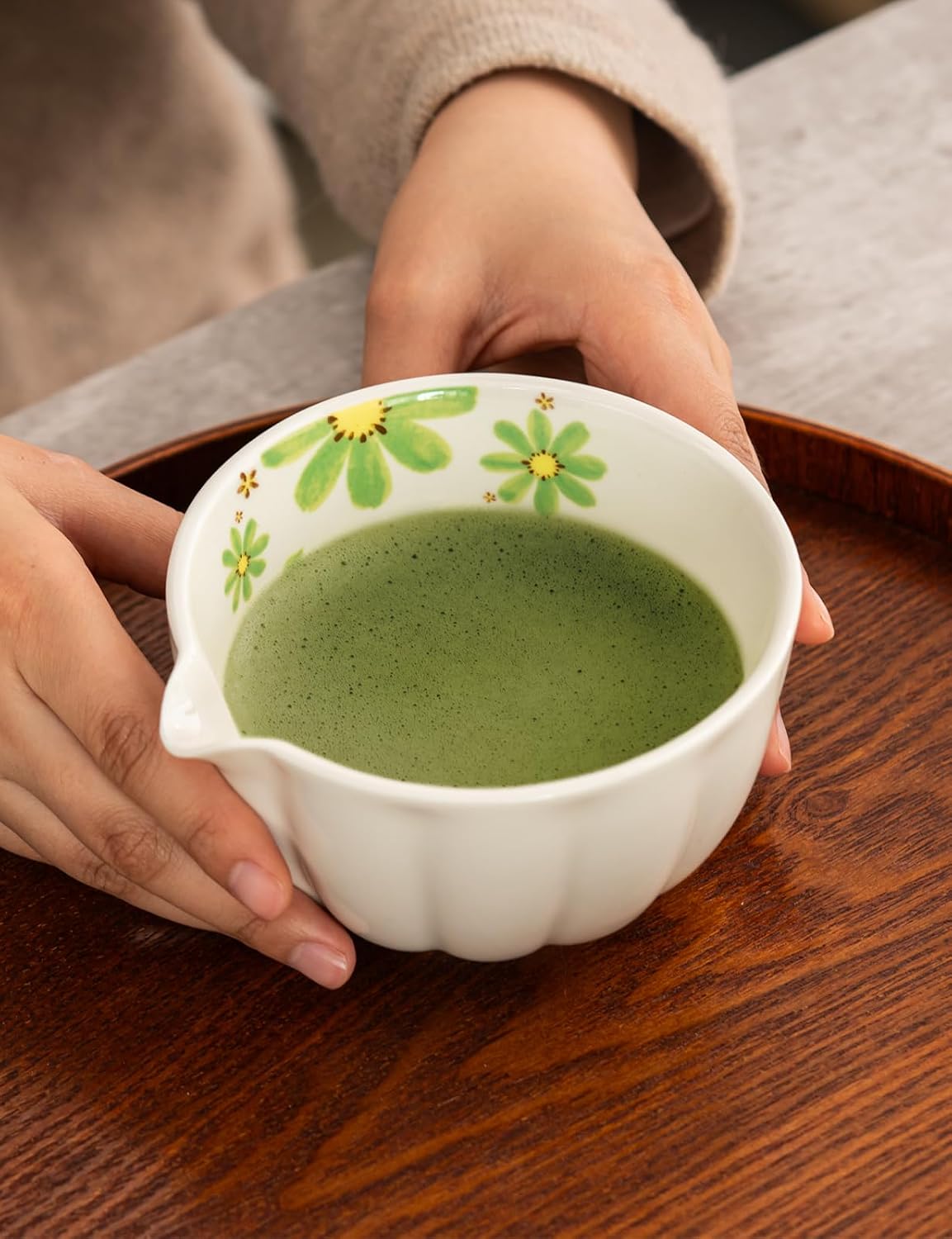 TANG PIN Matcha Set - Match Bowl and Whisk, 15 OZ, Matcha Scoop | Matcha Whisk Stand (Chasen Holder) - 5pc Perfect Matcha Kit for Matcha Tea Ceremony (Mottled Green)