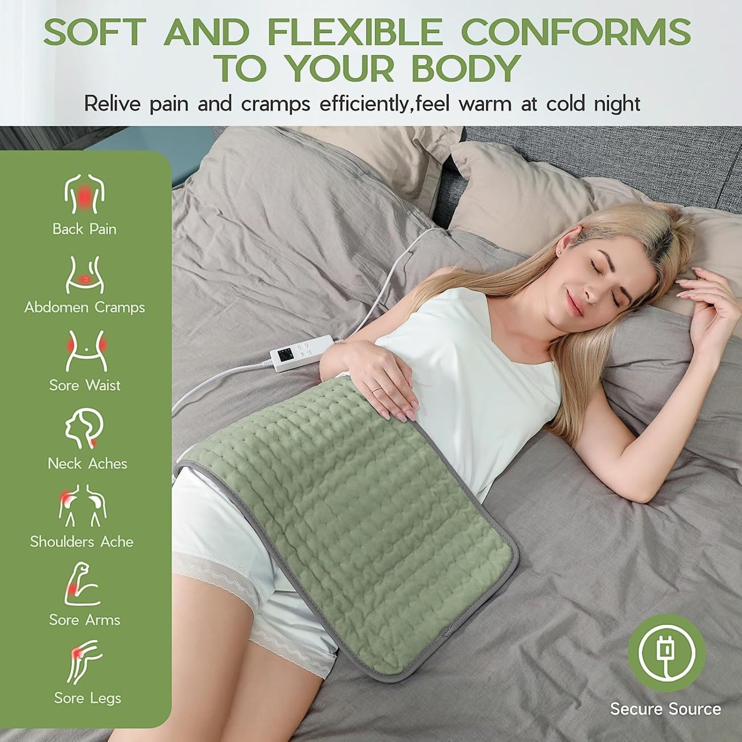 Heating Pad for Period Cramps, Heating Pad for Back/Neck/Shoulder Muscle Pain, 6 Heating & 4 Timer Setting, Auto Shut Off, Dry/Moist Heat & Machine Washable, Birthday Christma s Gifts for Women Mom