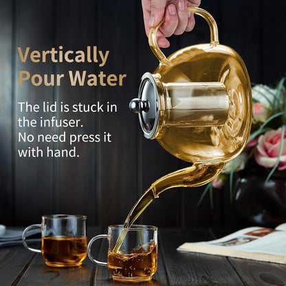 Glass Teapot with Removable Infuser, 20 oz/600ml Glass Tea Pot Small Borosilicate Tea Steeper Kettle with Loose Leaf Tea Strainer For Flower Blooming Tea, ClearTea Maker Pitcher