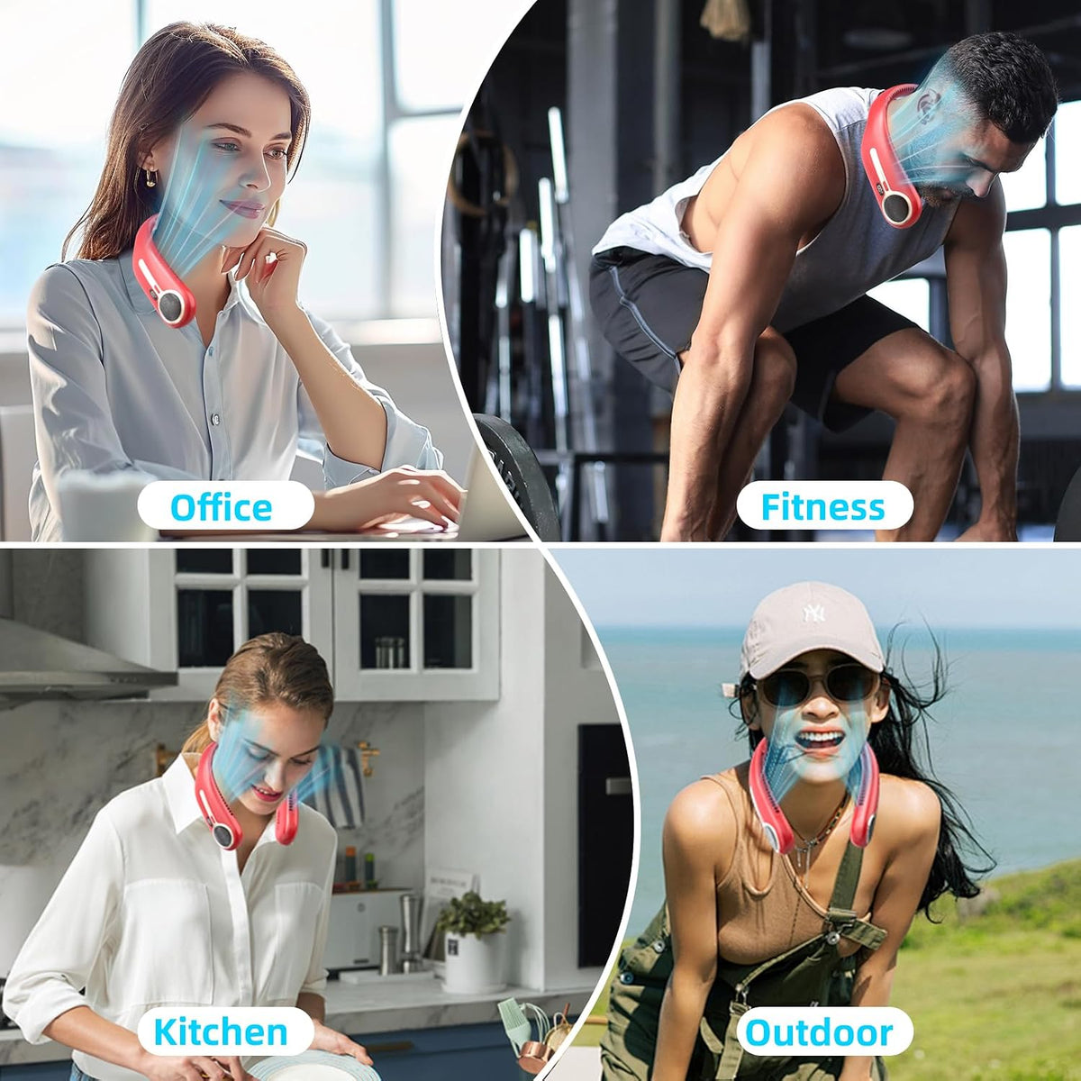 Portable Neck Fan, Personal Wearable Bladeless Fan, 6000mAh USB Rechargeable, 360° Airflow, LED Display, 4-Speeds, Hands Free Fan for Outdoor Indoor, Birthday Gifts for Men Women Dad Mom (Black)