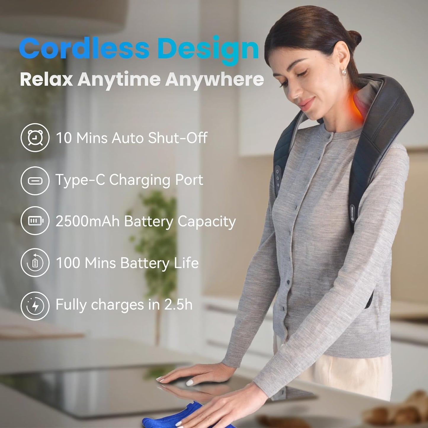 COMFIER Cordless Neck and Shoulder Massager with Heat, Wearable 4D Shiatsu Deep Tissue Kneading for Desk Workers and Drivers, Hands-Free Straps, FSA Eligible HSA Gift