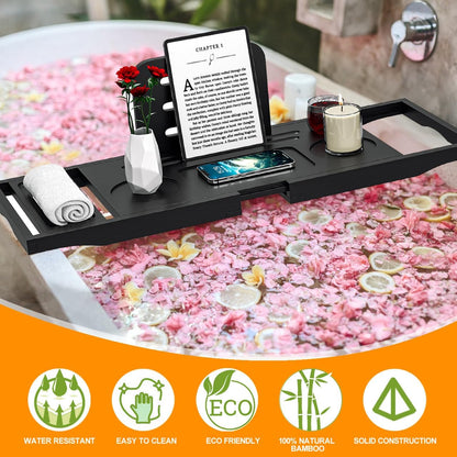 Premium Bamboo Bathtub Tray Caddy - Bath Tub Tray Table for Bathtub - Bath Caddy Tray for Bathtub, Expandable Size, Fits Most Bath Tubs