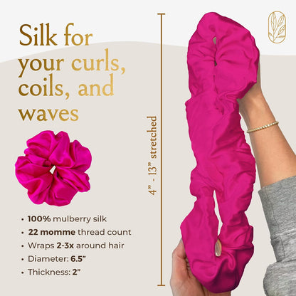 Silk Scrunchies for Women Ponytail Holders – Oversized Mulberry Silk Scrunchies – Extra Large No Damage Hair Ties for Curly, Thick, and Thin - Hair Accessories for Women – Black, XL By Curlfriend