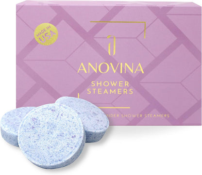 Anovina Lavender Shower Steamers USA Made – Calming Aromatherapy Shower Bombs – Relaxation & Self-Care – Lavender Gifts for Women and Calming Gifts for Women, Perfect for Home & Holiday Wellness