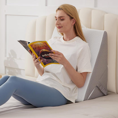 BIEEZZK Wedge Pillow Set for After Surgery, Wedge Pillow for Acid Reflux, Bed Wedge Pillow with Adjustable 9&12inch for Headboard,Sleeping, Orthopedic Memory Foam for Neck&Back Support, White/Grey