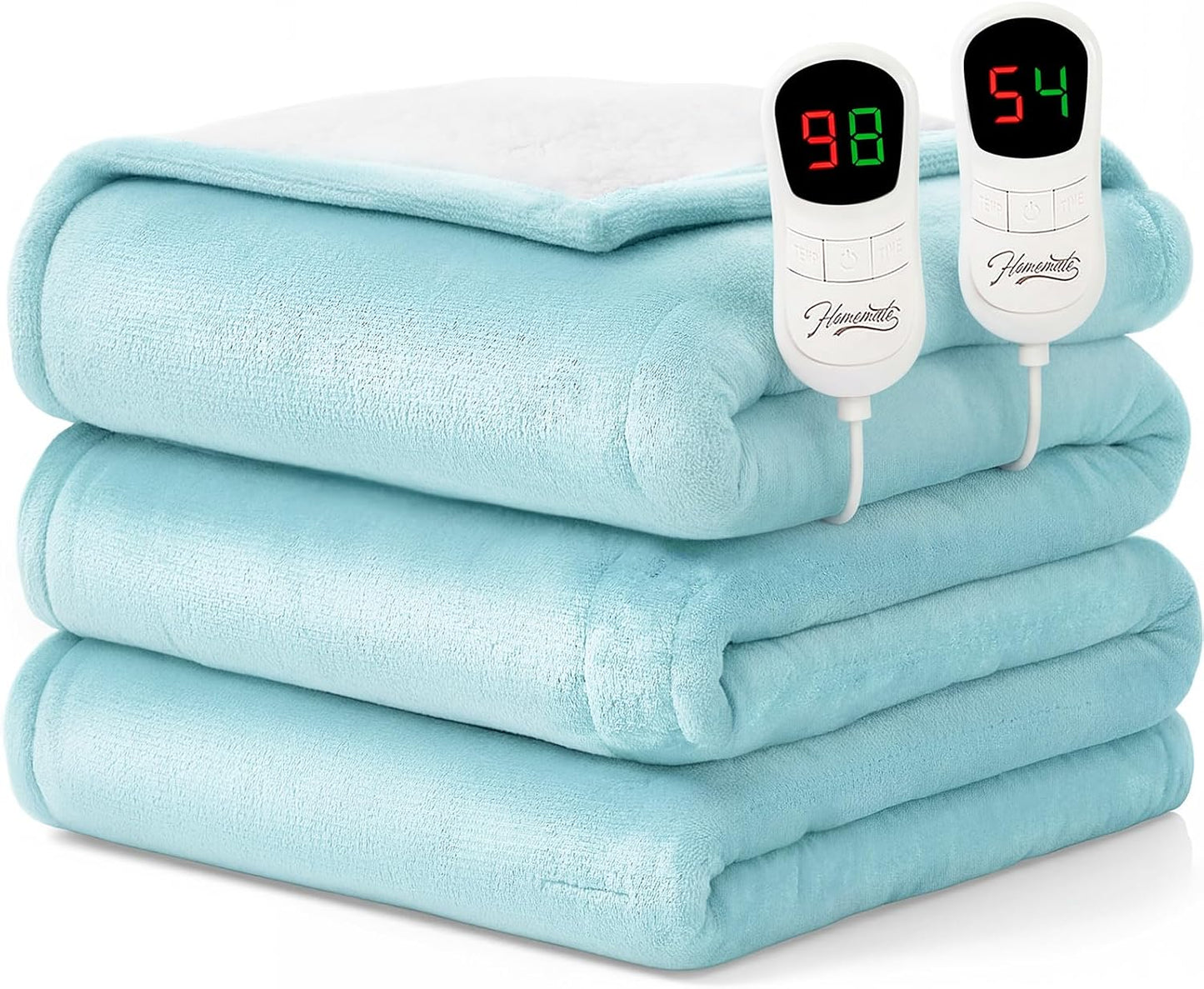 Homemate Heated Blanket Electric Throw - 50"x60" Heating Blanket Throw 1/2/4/6/8 Hours Auto-Off 10 Heat Level Over-Heat Protection Flannel Sherpa ETL Certification