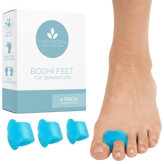 Mind Bodhi Single-Loop Toe Separators 4-Pack: Correcting Bunions and Restoring Toes to Their Original Shape - For Men and Women - Toe Spacers Bunion Corrector - Clear