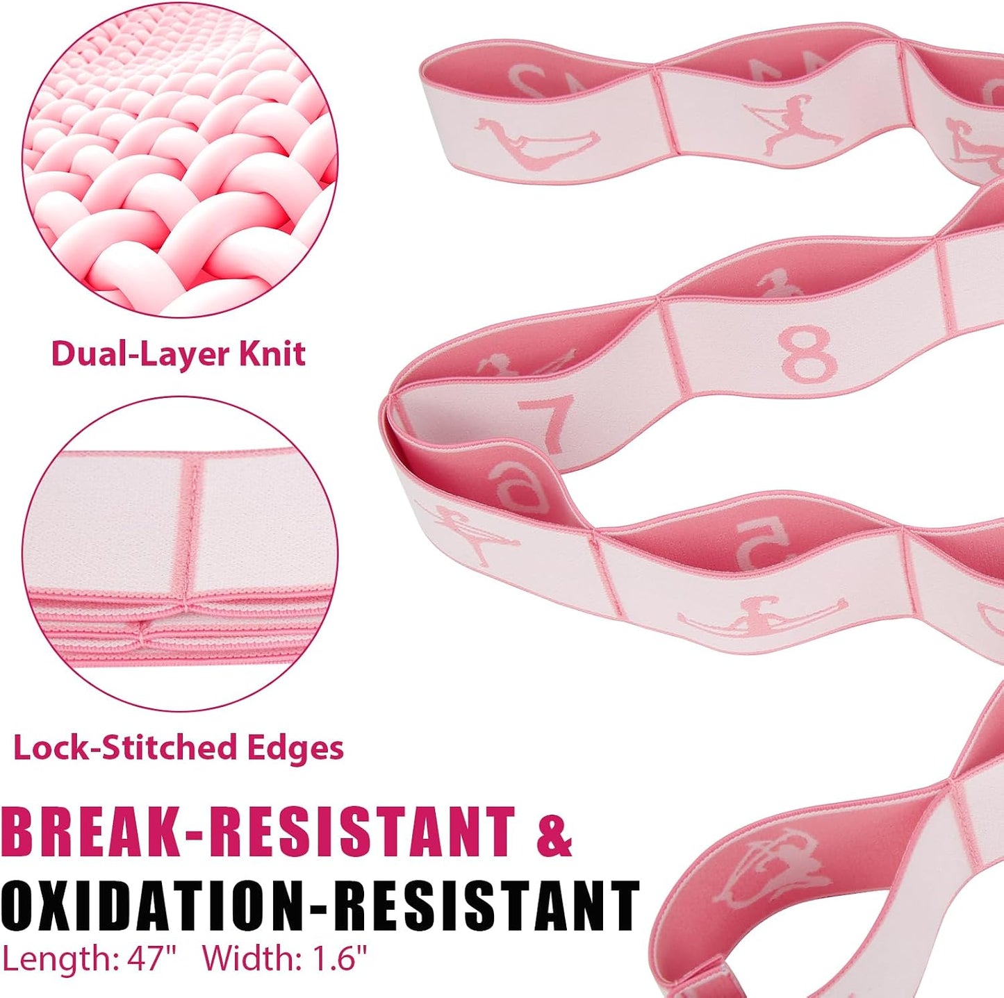 KUZARO Fitness Resistance Bands with 12 Loops, Numbered Resistance Bands for Physical Therapy, Women Stretch Strap for Home Gym, Elastic Exercise Bands for Yoga, Pilates, Leg Stretching, Dance