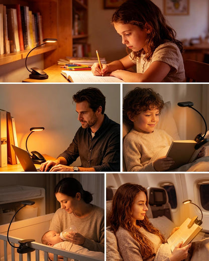 Klarlight 1800K Amber Rechargeable Book Light for Reading at Night, Eye-Caring with No Blue Light, Stepless Dimming & Memory Function, Lightweight Clip On Reading Lamp for Kids and Adults