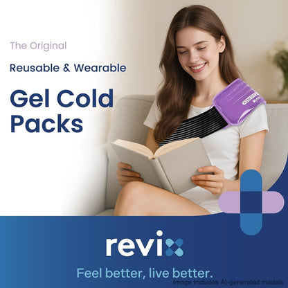 REVIX Ice Packs for Injuries Reusable, 2 Packs Hot & Cold Gel Ice Packs with PVC Cooling Design & Adjustable Strap, Flexible Therapy on Joints, Muscles, Shoulder, Back and Knee (10" x 5" Blue)