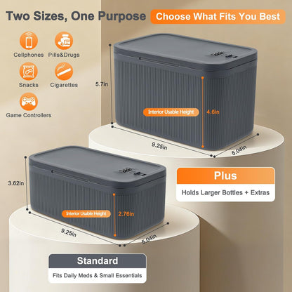 Lockable Storage Box, Small Lock Box with Combination Code for Phone/Medicine Safe/Food Home/Refrigerator/Office/Personal Items/Travel/Gift,9.25 x 5.04 x 3.62’’