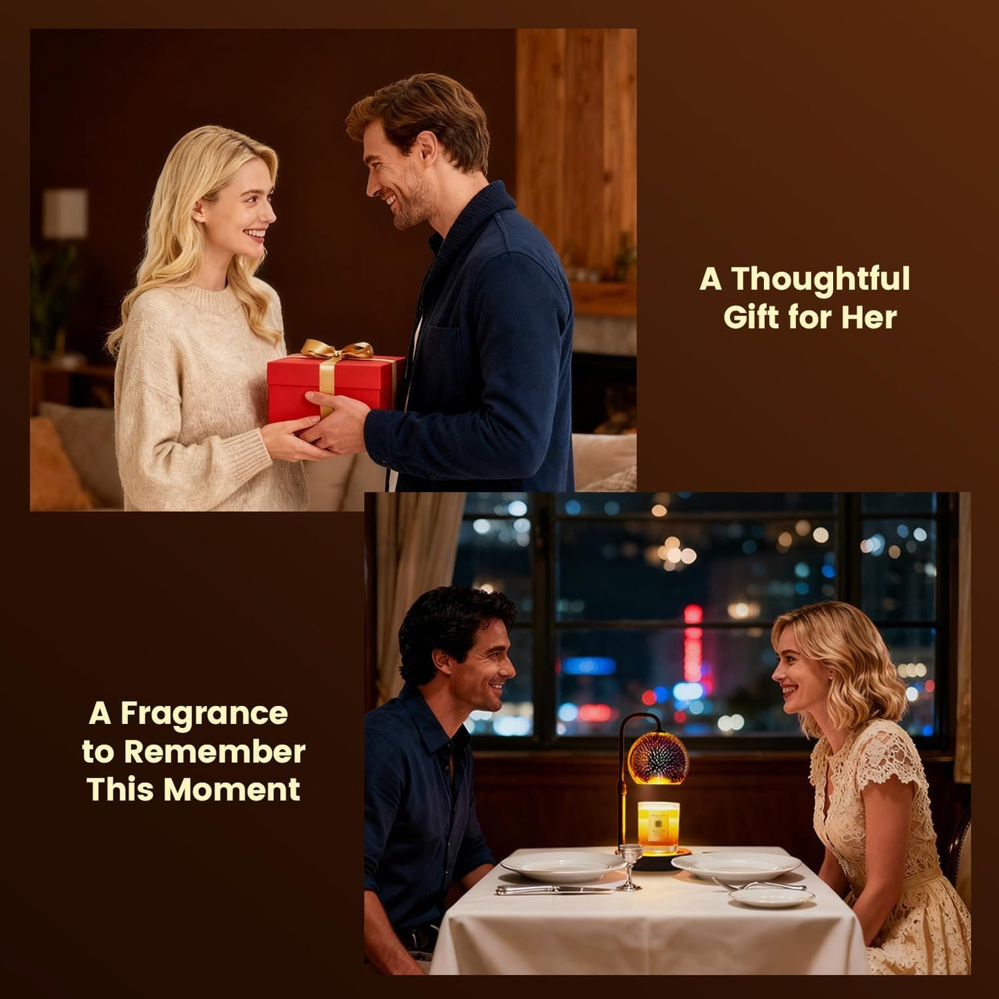 Glocusent Candle Warmer Lamp with Timer, 3D Glass Globe, Retro wood-grain metal base, Dimmable Height Adjustable Candle Warmer for Jar Candles, Home Decor & Gifts for Women, Firework patterns, 2 Bulbs