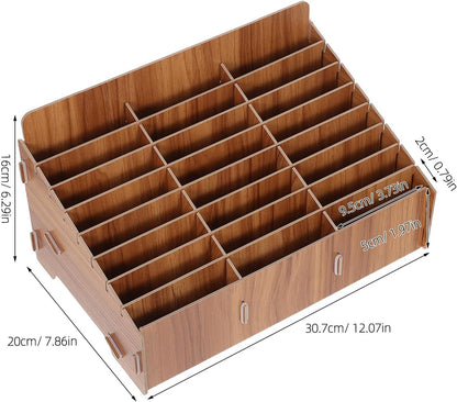 24 Slot Wooden Cell Phone Organizer Box for Classroom Meetings