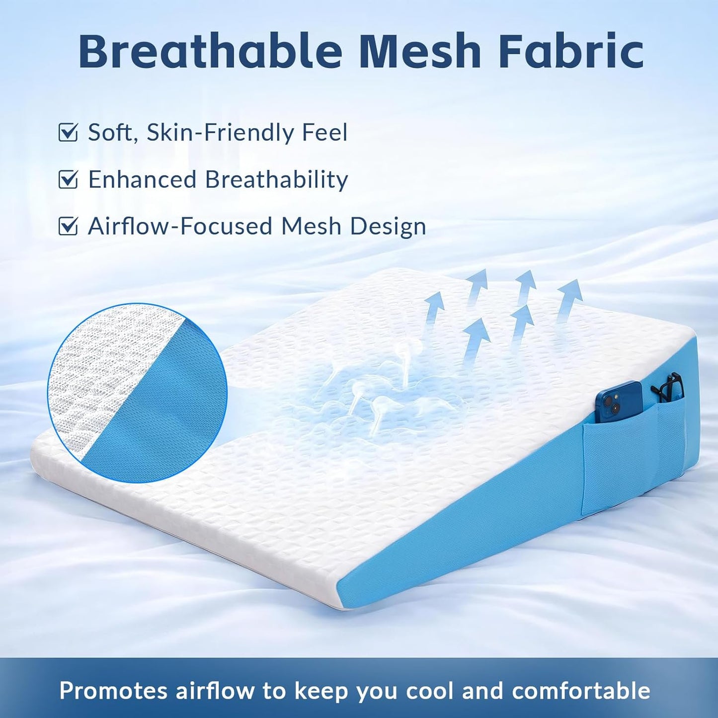 Wedge Pillow for Sleeping, 7.5" Bed Wedge After Surgery, Back Pain Relief, Memory Foam Pillow Triangle Incline Wedge for Back Support, Leg Elevation