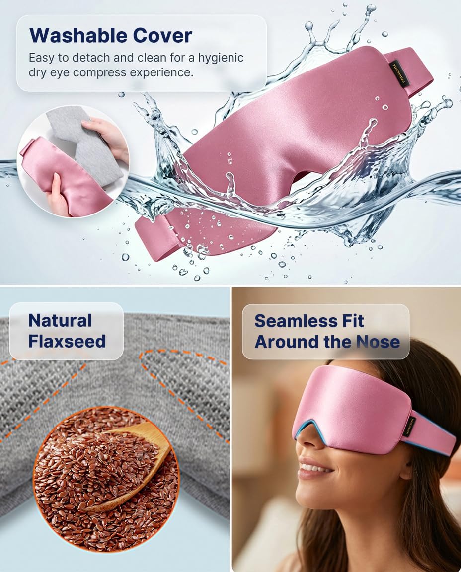 Heated Eye Mask for Dry Eyes, USB Powered Silk Warm Eye Compress & Eye Heating Pad, Washable Dry Eye Mask with 3 Heat & 4 Timer Settings for Blepharitis Stye Migraine Sinus MGD Puffiness（Blue）