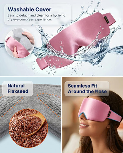 Heated Eye Mask for Dry Eyes, USB Powered Silk Warm Eye Compress & Eye Heating Pad, Washable Dry Eye Mask with 3 Heat & 4 Timer Settings for Blepharitis Stye Migraine Sinus MGD Puffiness（Blue）