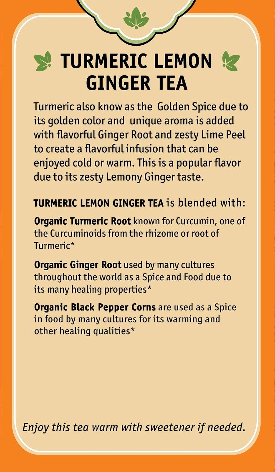 Herbal Cup Ayurveda Turmeric Tea, Organic Lemon Ginger, No Caffeine Herbal Teas (Organic Lemon Ginger, 16 Count (Pack of 6))