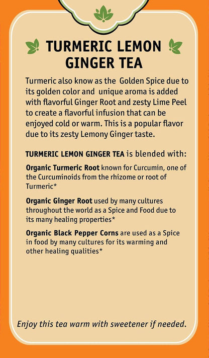 Herbal Cup Ayurveda Turmeric Tea, Organic Lemon Ginger, No Caffeine Herbal Teas (Organic Lemon Ginger, 16 Count (Pack of 6))