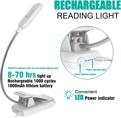 VAVOFO Amber Rechargeable Reading Light, Blue Light Blocking Book Light, 7 LEDs Eye Care 9 Colors 9 Brightness Clip On for Kids Bookworms Reading in Bed with Power Indicator Lasting 70h (Black)
