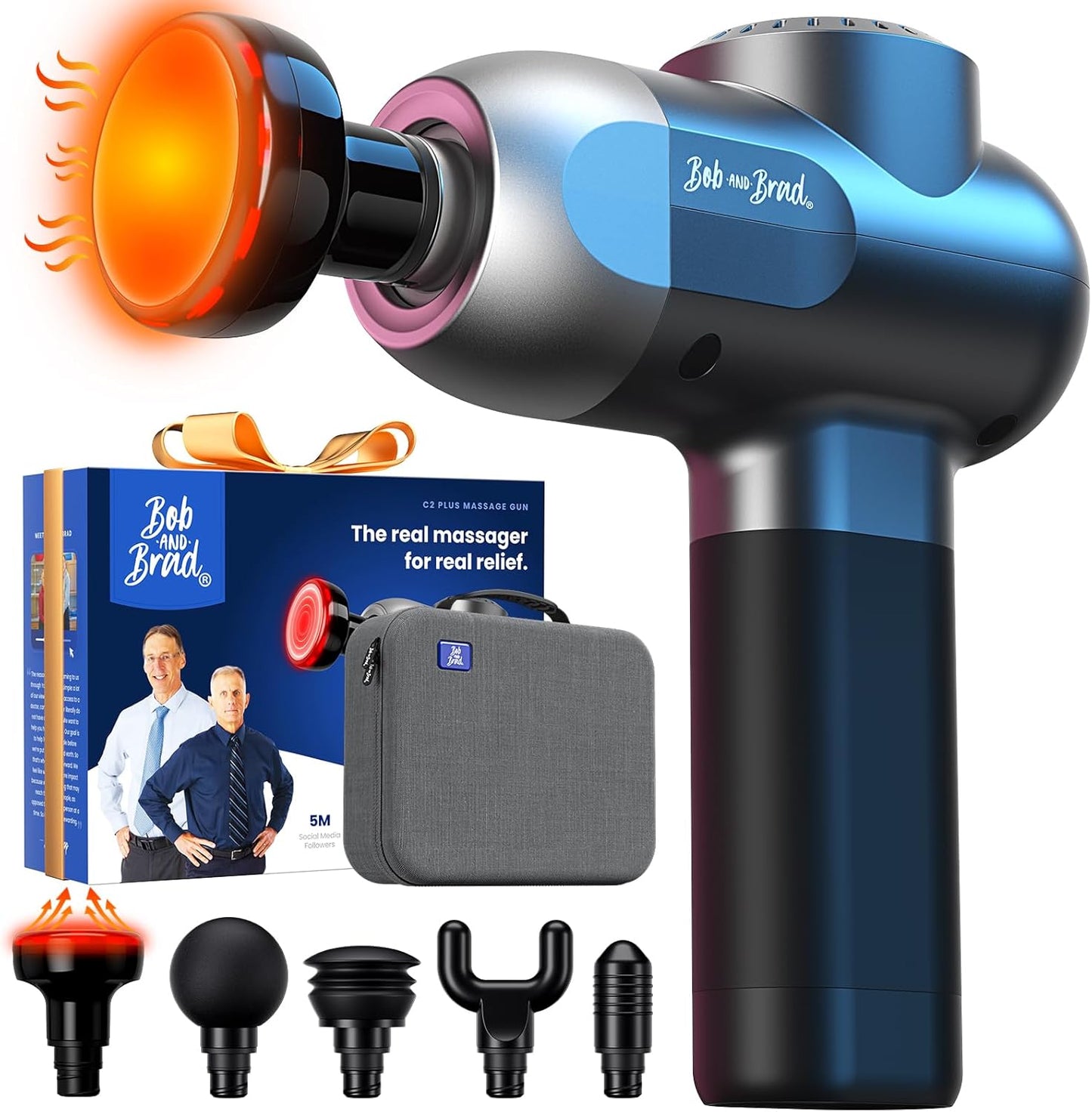 BOB AND BRAD C2 Pro Massage Gun with Heat and Cold Therapy, FSA Eligible & HSA Approved, PT-Developed Deep Tissue Back Massager for Athletes, Men & Women — Birthday & Holiday Gifts