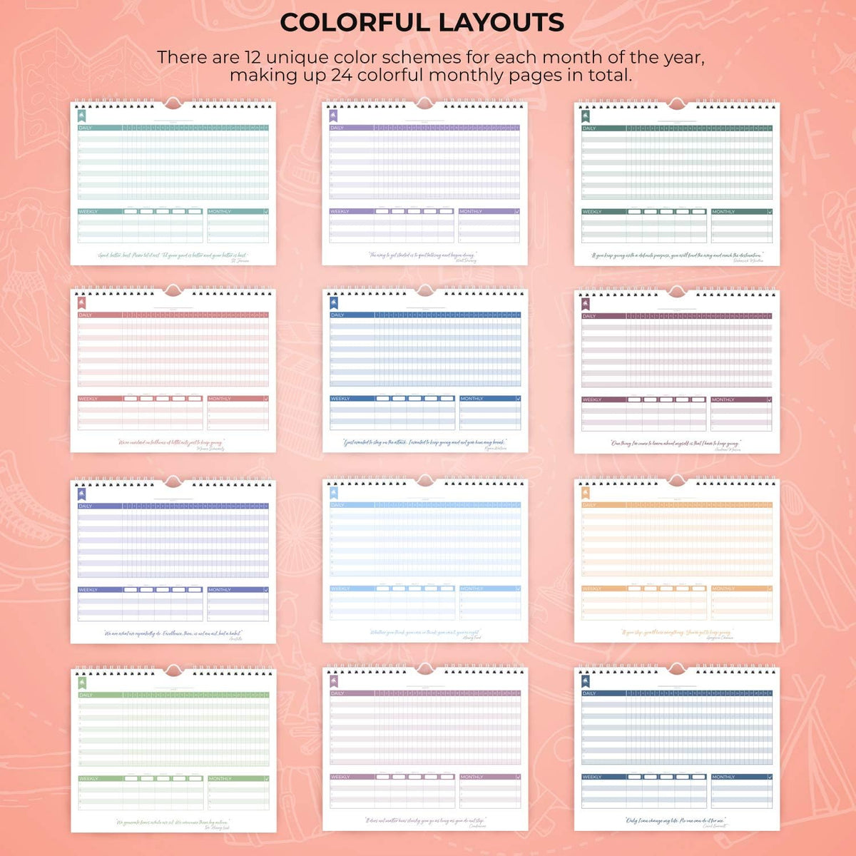 Clever Fox Habit Tracker Calendar, 24-Month Daily Goal Journal Green