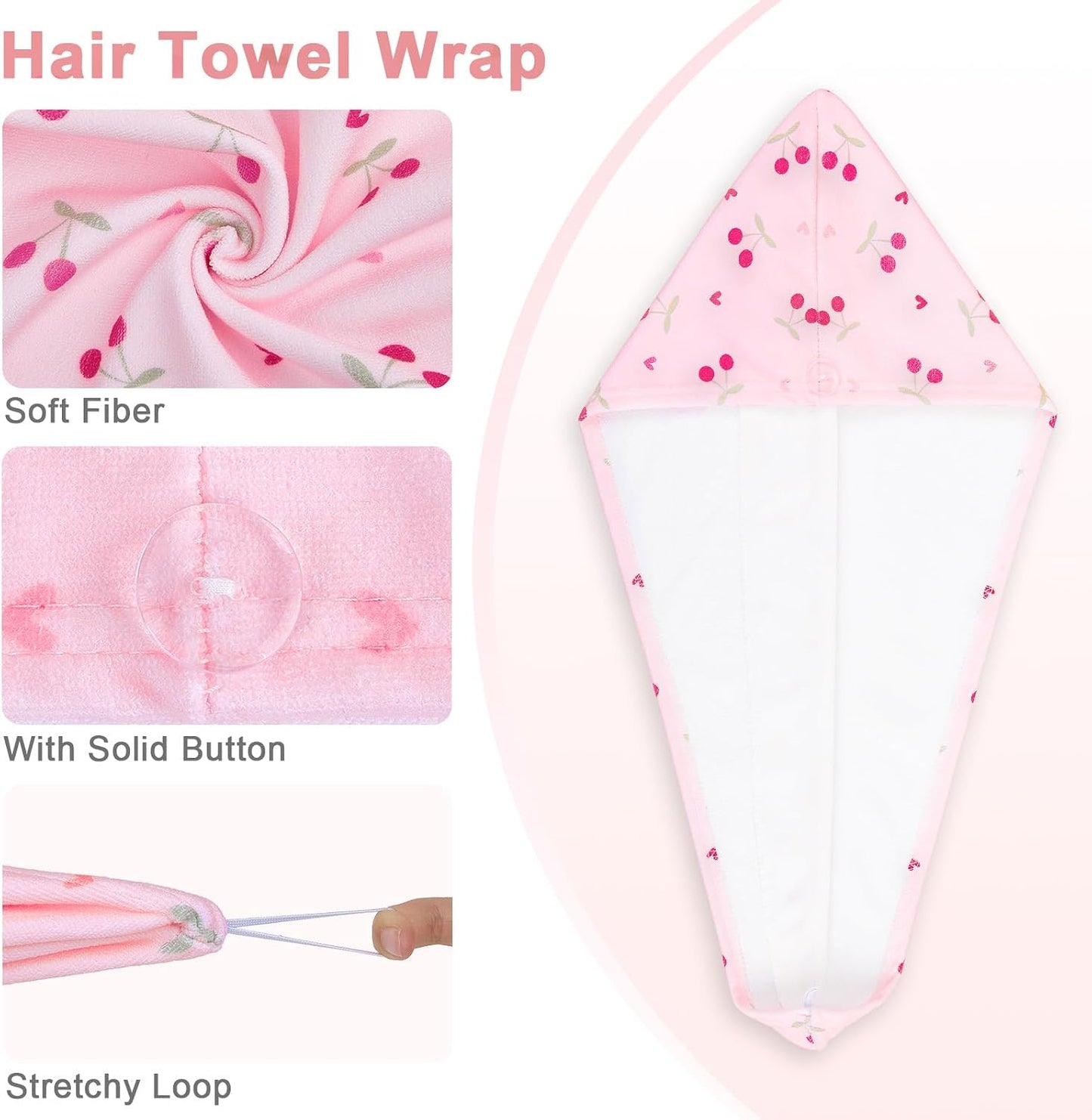 Unicorn Castle Microfiber Hair Towel for Kids 2Pack Hair Wrap Towels Absorbent Hair Drying Towel Wrap Hair Turbans for Curly Thick Hair, Pink White Strawberry