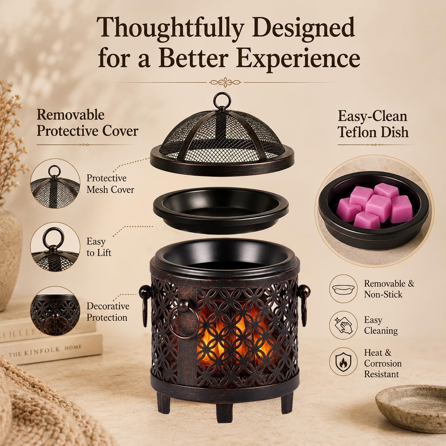 Dicimi Wax Melt Warmer,4-in-1 Electric Wax Melter,Oil Burner,Fireplace Wax Warmers, for Home Office Bedroom Aromatherapy Present and Decorations (Bronze, Fireplace Stove)