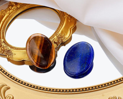 2PCS Worry Stone for Anxiety Tigers Eye Amethyst Healing Crystals Hand Thumb Stones Pocket Gemstones Meditation Accessories Oval Crystal Natural Relax Palm Stone Anxiety Relief Items Stocking Stuffers