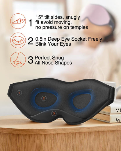 MABAO Sleep Mask for Side Sleeper, Eye Mask for Sleeping Women Men, 3D Contoured Cup No Eye Pressure 100% Light Blocking Sleeping Mask with Adjustable Strap Night Blindfold Flight, Travel, Nap, Black