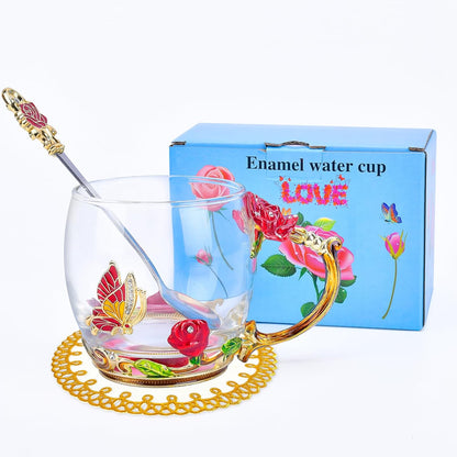 Enamel Glass Flower Tea Pot With Removable Loose Tea Leaf Infuser Tea Maker Teapot Set 30.4OZ Gifts for Women,Mom,Birthday