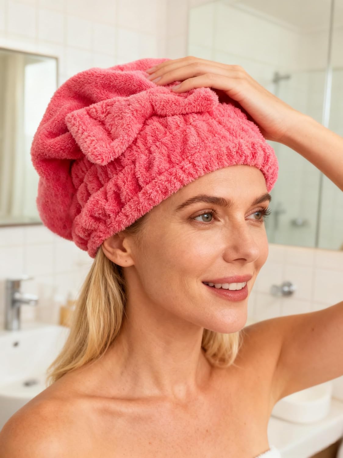 Microfiber Hair Drying Towels Head wrap with Bow-Knot Shower Cap Hair Turban hairWrap Bath Cap for Curly Long & Wet Hair Gift for Women Blackx2