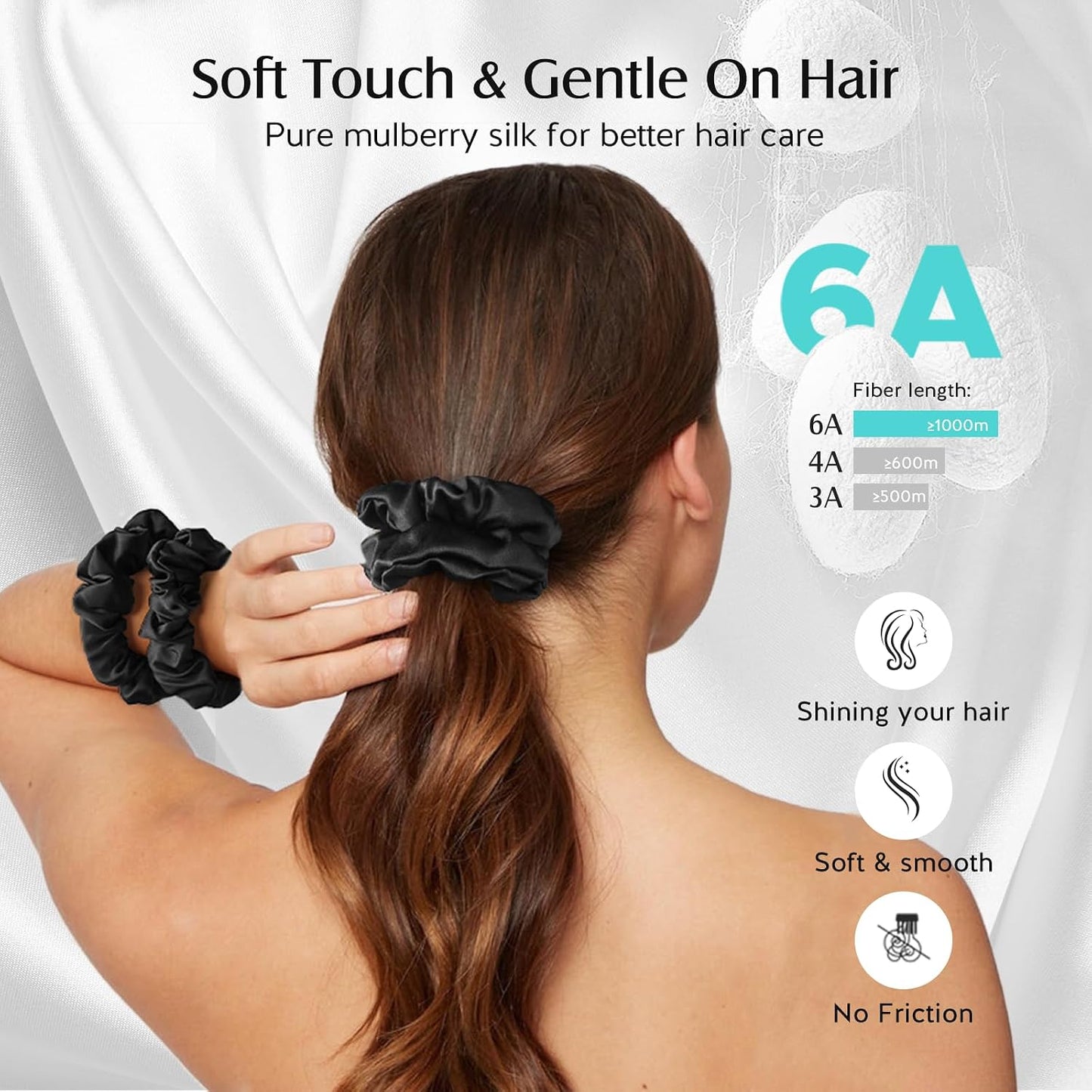 YFONG 3 PCS 100% Mulberry Silk Scrunchies for Women Girls, 22 Momme Soft Hair Ties for Frizz & Breakage Prevention, Elastic Ponytail Holders Gentle And No hurt, (Pink+Champagne+Plum Purple)