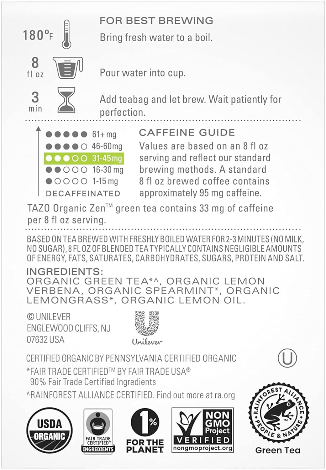 TAZO Tea Bags, Green Tea, Regenerative Organic Zen Tea, 36 Count