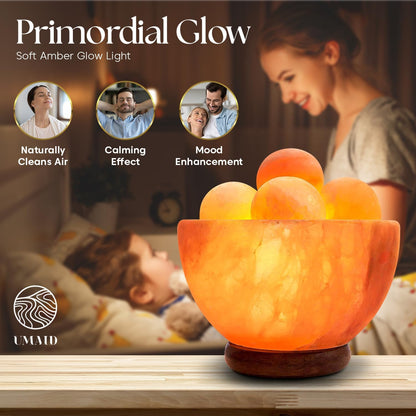 UMAID Himalayan Salt Lamp 8–10"(7–11 lb) Dimmable Pink Rock Salt Lamp with Wooden Base & Night Light Bulb, Spa Decor for Meditation Room, Massage Stones Ambiance, Desk & Bedroom,Gifts for Men & Women